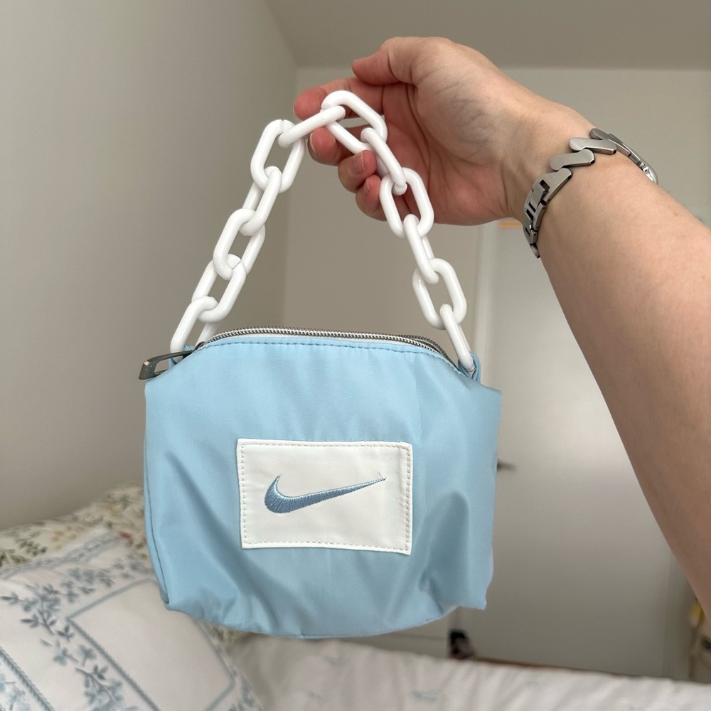 (faux) Nike Reworked Blue and White Mini Bag with Chain Handle